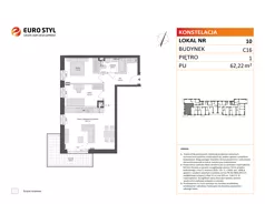 3 pokoje, mieszkanie 62,22 m², piętro 1, oferta nr C16/10, Konstelacja - etap IV, Gdynia, Pogórze, ul. Paderewskiego