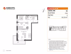 3 pokoje, mieszkanie 62,22 m², piętro 2, oferta nr C16/16, Konstelacja - etap IV, Gdynia, Pogórze, ul. Paderewskiego