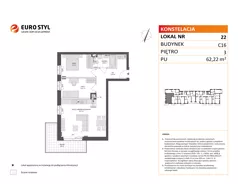3 pokoje, mieszkanie 62,22 m², piętro 3, oferta nr C16/22, Konstelacja - etap IV, Gdynia, Pogórze, ul. Paderewskiego