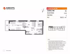 3 pokoje, mieszkanie 58,55 m², piętro 1, oferta nr C14/11, Konstelacja - etap V, Gdynia, Pogórze, ul. Paderewskiego