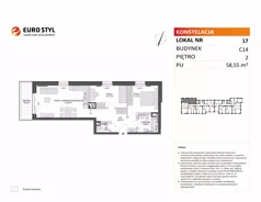 3 pokoje, mieszkanie 58,55 m², piętro 2, oferta nr C14/17, Konstelacja - etap V, Gdynia, Pogórze, ul. Paderewskiego