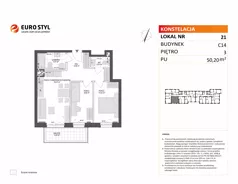 3 pokoje, mieszkanie 50,20 m², piętro 3, oferta nr C14/21, Konstelacja - etap V, Gdynia, Pogórze, ul. Paderewskiego