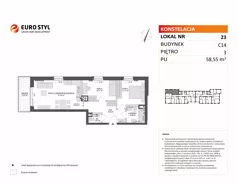 3 pokoje, mieszkanie 58,55 m², piętro 3, oferta nr C14/23, Konstelacja - etap V, Gdynia, Pogórze, ul. Paderewskiego