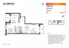 3 pokoje, mieszkanie 57,82 m², piętro 1, oferta nr C/7, Przystań Brzeźno - etap II, Gdańsk, Brzeźno, ul. Uczniowska