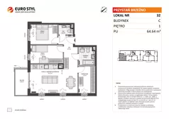 3 pokoje, mieszkanie 64,64 m², piętro 1, oferta nr C/32, Przystań Brzeźno - etap II, Gdańsk, Brzeźno, ul. Uczniowska