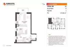 3 pokoje, mieszkanie 47,98 m², piętro 1, oferta nr D/11, Osiedle Warszawska - etap II, Gdańsk, Ujeścisko-Łostowice, Ujeścisko, ul. Warszawska
