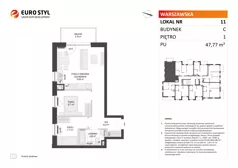 3 pokoje, mieszkanie 47,77 m², piętro 1, oferta nr C/11, Osiedle Warszawska - etap II, Gdańsk, Ujeścisko-Łostowice, Ujeścisko, ul. Warszawska