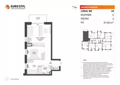 3 pokoje, mieszkanie 47,49 m², piętro 2, oferta nr C/19, Osiedle Warszawska - etap II, Gdańsk, Ujeścisko-Łostowice, Ujeścisko, ul. Warszawska