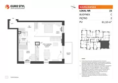 3 pokoje, mieszkanie 61,10 m², piętro 2, oferta nr C/23, Osiedle Warszawska - etap II, Gdańsk, Ujeścisko-Łostowice, Ujeścisko, ul. Warszawska