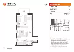 3 pokoje, mieszkanie 47,50 m², piętro 3, oferta nr C/27, Osiedle Warszawska - etap II, Gdańsk, Ujeścisko-Łostowice, Ujeścisko, ul. Warszawska