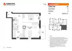 3 pokoje, mieszkanie 60,94 m², piętro 3, oferta nr C/31, Osiedle Warszawska - etap II, Gdańsk, Ujeścisko-Łostowice, Ujeścisko, ul. Warszawska