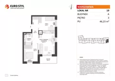 3 pokoje, mieszkanie 46,23 m², piętro 3, oferta nr A/19, Osiedle Warszawska - etap IV, Gdańsk, Ujeścisko-Łostowice, Ujeścisko, ul. Warszawska