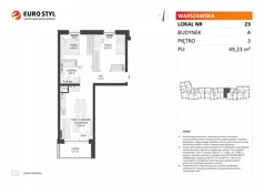 3 pokoje, mieszkanie 49,23 m², piętro 3, oferta nr A/23, Osiedle Warszawska - etap IV, Gdańsk, Ujeścisko-Łostowice, Ujeścisko, ul. Warszawska