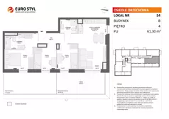 4 pokoje, mieszkanie 61,30 m², piętro 4, oferta nr B/54, Osiedle Orzechowa, Gdynia, Chylonia, ul. Meksykańska/Orzechowa