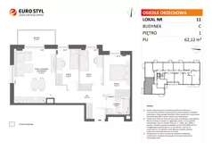 4 pokoje, mieszkanie 62,12 m², piętro 1, oferta nr C/11, Osiedle Orzechowa, Gdynia, Chylonia, ul. Meksykańska/Orzechowa