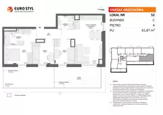 4 pokoje, mieszkanie 61,87 m², piętro 4, oferta nr C/52, Osiedle Orzechowa, Gdynia, Chylonia, ul. Meksykańska/Orzechowa