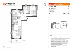 4 pokoje, mieszkanie 66,62 m², piętro 4, oferta nr B/39, Przystań Brzeźno - etap II, Gdańsk, Brzeźno, ul. Uczniowska
