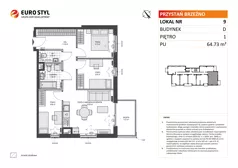 4 pokoje, mieszkanie 64,73 m², piętro 1, oferta nr D/9, Przystań Brzeźno - etap II, Gdańsk, Brzeźno, ul. Uczniowska
