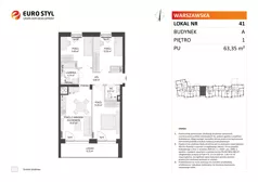 4 pokoje, mieszkanie 63,35 m², piętro 1, oferta nr A/41, Osiedle Warszawska - etap IV, Gdańsk, Ujeścisko-Łostowice, Ujeścisko, ul. Warszawska