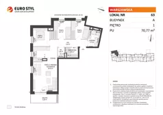 4 pokoje, mieszkanie 70,77 m², piętro 1, oferta nr A/63, Osiedle Warszawska - etap IV, Gdańsk, Ujeścisko-Łostowice, Ujeścisko, ul. Warszawska