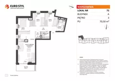 4 pokoje, mieszkanie 68,58 m², piętro 3, oferta nr A/75, Osiedle Warszawska - etap IV, Gdańsk, Ujeścisko-Łostowice, Ujeścisko, ul. Warszawska