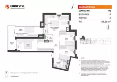 4 pokoje, mieszkanie 64,28 m², piętro 6, oferta nr A/91, Osiedle Warszawska - etap IV, Gdańsk, Ujeścisko-Łostowice, Ujeścisko, ul. Warszawska