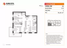 5 pokoi, mieszkanie 76,18 m², piętro 1, oferta nr C13/11, Konstelacja - etap V, Gdynia, Pogórze, ul. Paderewskiego