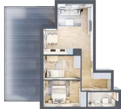 3 pokoje, mieszkanie 57,01 m², piętro 1, oferta nr G/153, DOKI Living - etap II, Gdańsk, Śródmieście, ul. Popiełuszki / Rybaki Górne