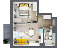 2 pokoje, mieszkanie 38,05 m², piętro 1, oferta nr B1/56, Locus 2 - etap I, Rumia, Janowo, ul. Dąbrowskiego