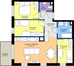 4 pokoje, mieszkanie 64,71 m², piętro 2, oferta nr C/37, Przystań Brzeźno - etap II, Gdańsk, Brzeźno, ul. Uczniowska
