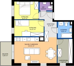 3 pokoje, mieszkanie 64,64 m², piętro 1, oferta nr C/32, Przystań Brzeźno - etap II, Gdańsk, Brzeźno, ul. Uczniowska