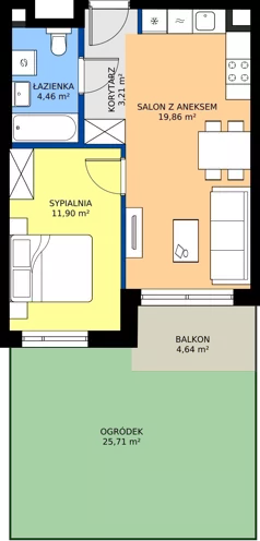 2 pokoje, mieszkanie 39,43 m², piętro 1, oferta nr D/12, Przystań Brzeźno - etap II, Gdańsk, Brzeźno, ul. Uczniowska