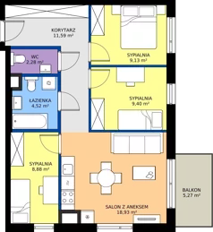 4 pokoje, mieszkanie 64,73 m², piętro 1, oferta nr D/9, Przystań Brzeźno - etap II, Gdańsk, Brzeźno, ul. Uczniowska