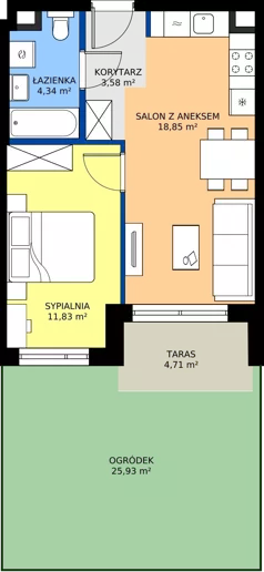 2 pokoje, mieszkanie 38,60 m², parter, oferta nr D/3, Przystań Brzeźno - etap II, Gdańsk, Brzeźno, ul. Uczniowska