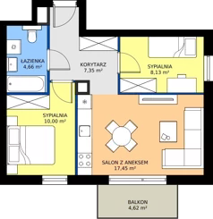 3 pokoje, mieszkanie 47,59 m², piętro 1, oferta nr A1/3, Gdańskie Zacisze, Gdańsk, Kokoszki, ul. Bysewska