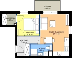 2 pokoje, mieszkanie 37,73 m², piętro 1, oferta nr B2/3, Gdańskie Zacisze, Gdańsk, Kokoszki, ul. Bysewska