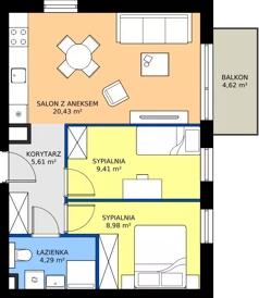 3 pokoje, mieszkanie 48,72 m², piętro 2, oferta nr C1/8, Gdańskie Zacisze, Gdańsk, Kokoszki, ul. Bysewska