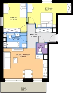 3 pokoje, mieszkanie 62,97 m², piętro 2, oferta nr B1/9, Wzgórze Markowca, Rumia, Zagórze, ul. Markowców