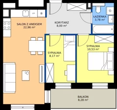 3 pokoje, mieszkanie 53,58 m², parter, oferta nr B3/2, Wzgórze Markowca, Rumia, Zagórze, ul. Markowców