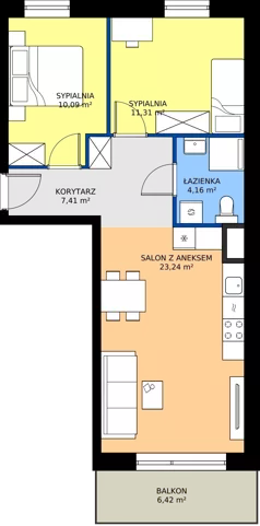3 pokoje, mieszkanie 56,21 m², piętro 1, oferta nr B3/4, Wzgórze Markowca, Rumia, Zagórze, ul. Markowców
