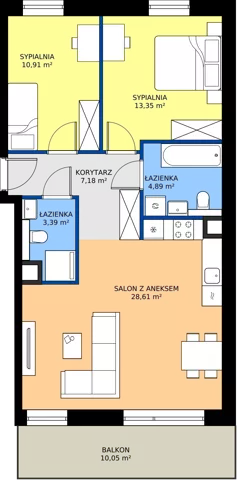 3 pokoje, mieszkanie 68,48 m², piętro 1, oferta nr B5/4, Wzgórze Markowca, Rumia, Zagórze, ul. Markowców
