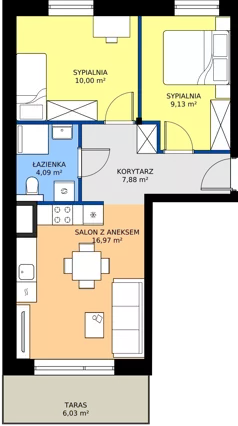 3 pokoje, mieszkanie 47,97 m², piętro 2, oferta nr B6/9, Wzgórze Markowca, Rumia, Zagórze, ul. Markowców
