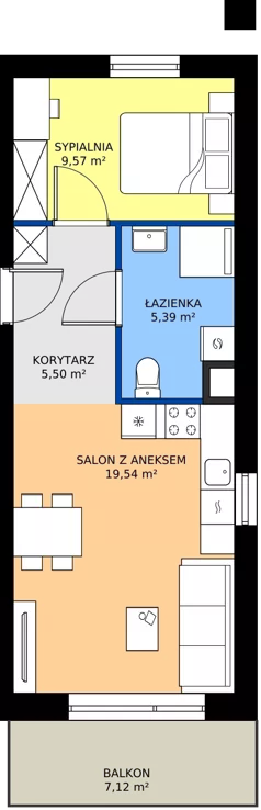 2 pokoje, mieszkanie 40,12 m², parter, oferta nr B7/1, Wzgórze Markowca, Rumia, Zagórze, ul. Markowców