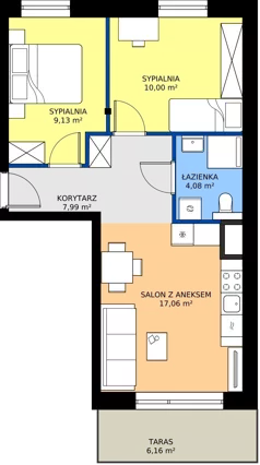 3 pokoje, mieszkanie 48,18 m², piętro 2, oferta nr B7/7, Wzgórze Markowca, Rumia, Zagórze, ul. Markowców