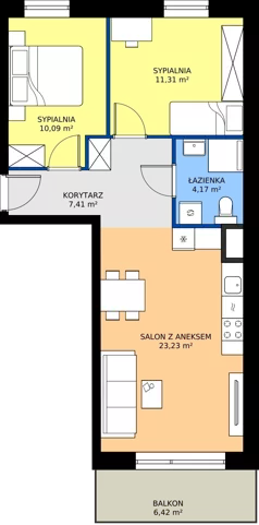3 pokoje, mieszkanie 56,21 m², piętro 1, oferta nr B7/4, Wzgórze Markowca, Rumia, Zagórze, ul. Markowców
