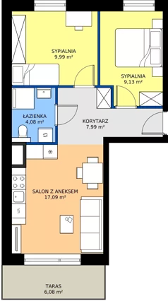 3 pokoje, mieszkanie 48,19 m², piętro 2, oferta nr B8/9, Wzgórze Markowca, Rumia, Zagórze, ul. Markowców