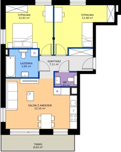 3 pokoje, mieszkanie 62,18 m², piętro 2, oferta nr B9/9, Wzgórze Markowca, Rumia, Zagórze, ul. Markowców