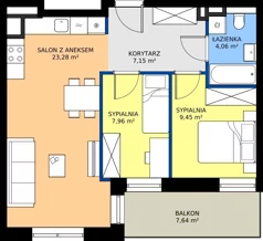 3 pokoje, mieszkanie 51,80 m², piętro 1, oferta nr B9/5, Wzgórze Markowca, Rumia, Zagórze, ul. Markowców