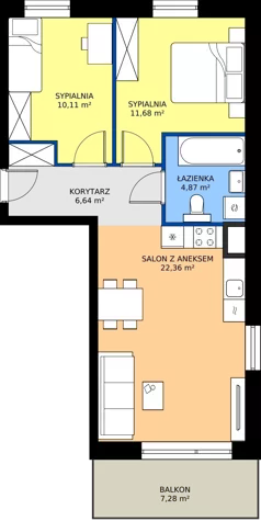 3 pokoje, mieszkanie 55,71 m², piętro 1, oferta nr B9/4, Wzgórze Markowca, Rumia, Zagórze, ul. Markowców
