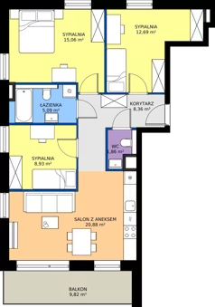 4 pokoje, mieszkanie 72,84 m², piętro 1, oferta nr B9/6, Wzgórze Markowca, Rumia, Zagórze, ul. Markowców